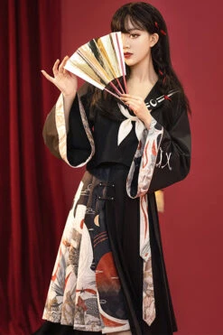 Black Bad Girl Chinese Elements Printed Asymmetric Pleated Skirt Full Set Of Classic Lolita Dress -LolitaInside 58f8c2db58fdfd59ade0449e878ad87d