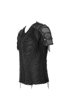 Black Tattered Striped Shoulder Splice Mesh Short Sleeve Men's Punk T-Shirt -LolitaInside 594738e6a35f9b9397640c0bf2171649