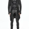Black Hooded Wrinkled Sleeves Circuit Diagram Print Knit Long Mens Punk Coat