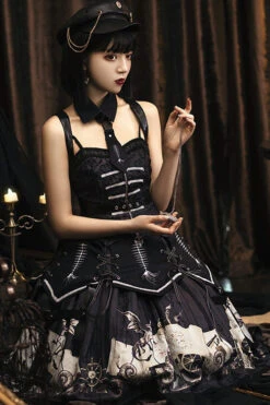 Black New Pirate Ship Print Full Set Gothic Lolita JSK Dress -LolitaInside 59b9e0636f852ed666321c3409942900