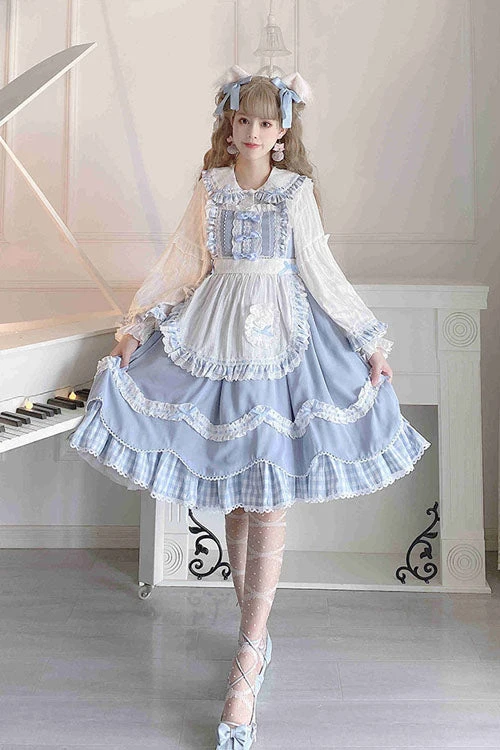 Blue Lapel Collar Bowknot Multi-Layer Ruffled Sweet Lolita JSK Dress 5 Blue Lapel Collar Bowknot Multi-Layer Ruffled Sweet Lolita JSK Dress - Image 3