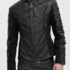 Black Stand Collar Stretch Faux Leather Twill Woven Men's Punk Jacket -LolitaInside 5a4babf7d79417928a848b35d6040408