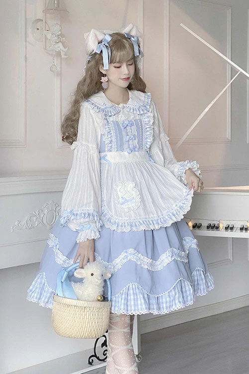 Blue Lapel Collar Bowknot Multi-Layer Ruffled Sweet Lolita JSK Dress 8 Blue Lapel Collar Bowknot Multi-Layer Ruffled Sweet Lolita JSK Dress - Image 6