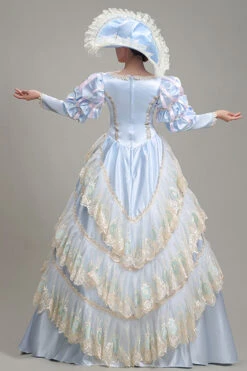Light Blue Long Sleeves Multi-Layer Lace Stitching High Waisted Hollow Embroidery Floral Print Victorian Lolita Prom Dress -LolitaInside 5ab5c1916055739f33317c55a0321793