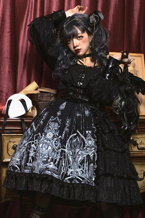 Dark Black Eye Of Red Heart Print High Waisted Gothic Lolita Skirt Dress 4 Dark Black Eye Of Red Heart Print High Waisted Gothic Lolita Skirt Dress - Image 2