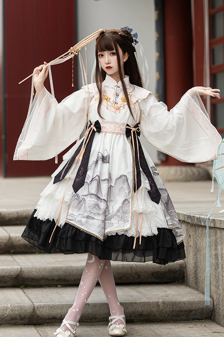 Chinese Style Long Sleeves Landscape Painting Print Bowknot Sweet Elegant Lolita Dress 2 Colors 10 Chinese Style Long Sleeves Landscape Painting Print Bowknot Sweet Elegant Lolita Dress 2 Colors - Image 8