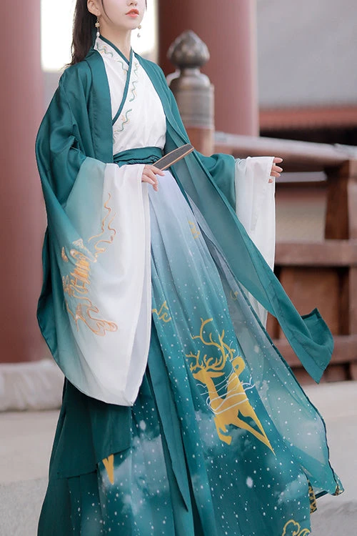 Green Chinese Style Exquisitely Embroidered Three Piece Classic Hanfu Dress 3 Green Chinese Style Exquisitely Embroidered Three Piece Classic Hanfu Dress