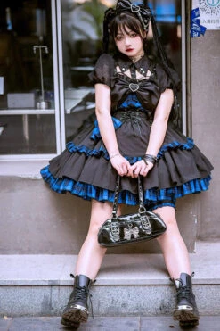 Black/Blue Sleeveless Multi-layer Ruffle Bowknot Gothic Lolita Jsk Dress -LolitaInside 5b50735a14cbd88982491dd46d9fb9f4