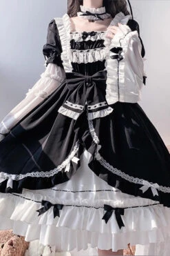 White/Black Hime Sleeves Multi-layer Ruffle Cardigan Bowknot Gothic Princess Lolita Dress -LolitaInside 5b86bcf874bbd0f88aa6cfb2a71b8751
