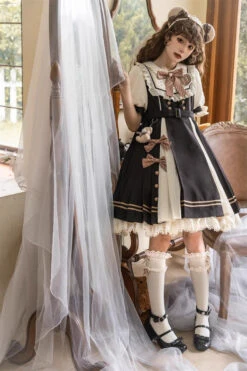 Black/White Chocolate Workshop Short Version Elegant Short Puff Sleeves Sweet Lolita Dress -LolitaInside 5b86e76827917db6bb655513a81f57a7