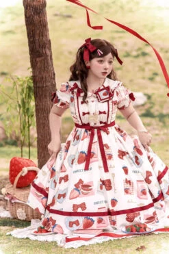Multi-Color Strawberry Bowknot Print Short Sleeves Short Version Sweet Lolita Dress 10 Multi-Color Strawberry Bowknot Print Short Sleeves Short Version Sweet Lolita Dress -LolitaInside 5bce96b61e5f08bab36580c493f76900