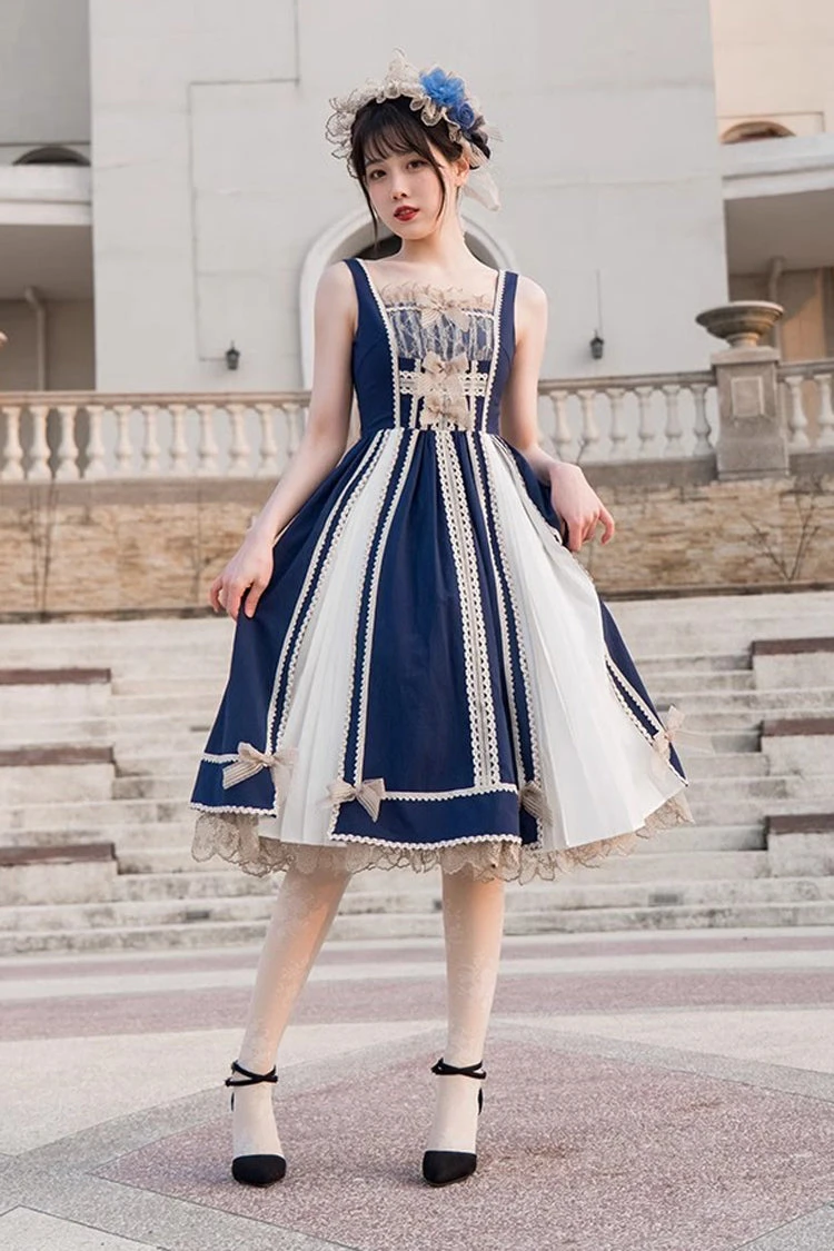 Blue/White Elegant Color Contrast Sleeveless Classic Lolita Dress 7 Blue/White Elegant Color Contrast Sleeveless Classic Lolita Dress - Image 5