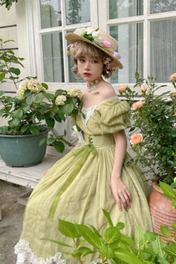 Green Elegant Vintage Square Collar Short Sleeves Multi-Layer Ruffled Classic Lolita OP Dress -LolitaInside 5bfab928c9eeda7afb27a06702efca4d