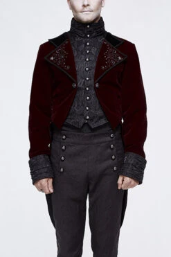 Wine Gothic Palace Embroidered Metal Rivets Dovetail Mens Coat