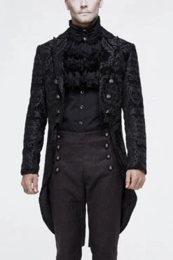 Black Gothic Jacquard Mens Coat With Slit