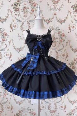 Black/Blue Sleeveless Multi-layer Ruffle Bowknot Gothic Lolita Jsk Dress -LolitaInside 5cf12dba13d77d5281e3ab94ddfd40aa