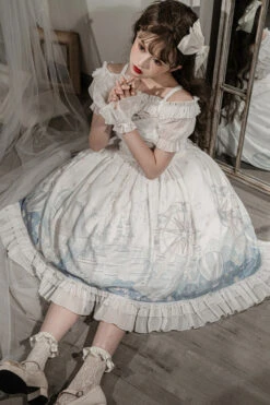 White Ruffle Short Sleeves Whale Paradise Print Sweet Lolita Dress Set -LolitaInside 5d00629c04b58a41e763ffb6f041662b