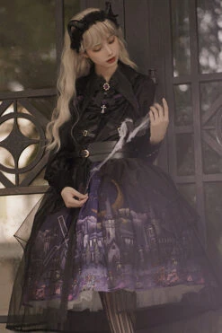 Black Witch Town Print With Veil Gothic Lolita JSK Dress -LolitaInside 5d75f58aac6f6c2e547b119aa35f9c0a