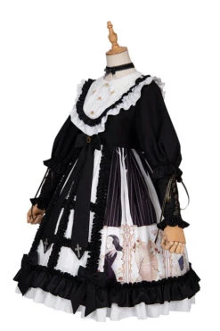 Black/White Dark Gold Hymn Bowknot Square Collar Long Sleeves Cardigan Ruffled Gothic Lolita OP Dress -LolitaInside 5dc1aa53700e3b9aa65e7753a9a96dae