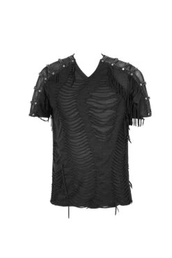 Black Tattered Striped Shoulder Splice Mesh Short Sleeve Men's Punk T-Shirt -LolitaInside 5dcd58699e0441eb80c69dbb49fdc70b
