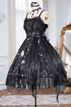 Dark Blue Vampire Diaries Theme Bowknot Ruffled Gothic Lolita JSK Dress Full Set -LolitaInside 5dea557778001d819f5f812e448966c8