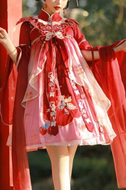 Red Original Strawberry Printed Chinese Embroidered Fake Collar Shawl Sweet Lolita Dress Full Set