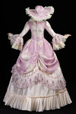 Pink/Champagne Trumpet Sleeves High Waisted Ruffled Multi-Layer Hollow Embroidery Print Victorian Lolita Prom Dress -LolitaInside 5ec3350d8b221ab37061e7893660a474