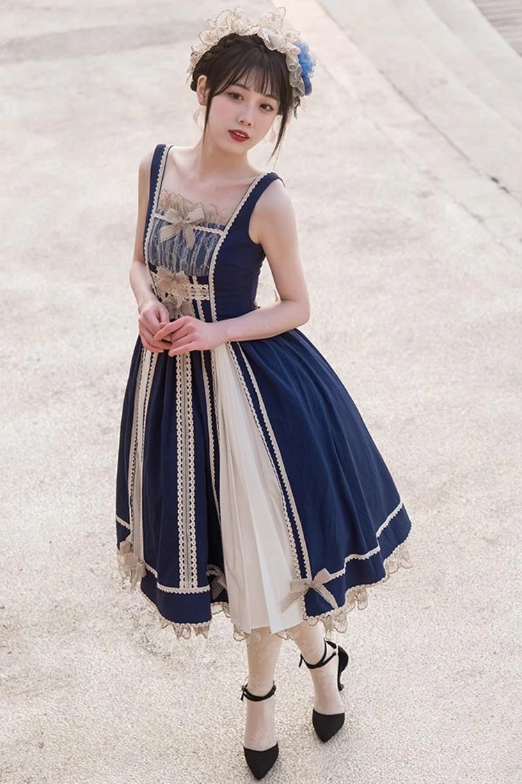 Blue/White Elegant Color Contrast Sleeveless Classic Lolita Dress 9 Blue/White Elegant Color Contrast Sleeveless Classic Lolita Dress - Image 7