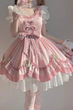 White/Pink Ruffle Bowknot Princess Sweet Lolita JSK Dress -LolitaInside 5eea4e0cfcbbfb2bee2632ab597b43ae
