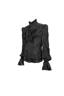 Black Vintage Stand Collar Striped Collar Floral Lace Men's Gothic Shirt -LolitaInside 5eefa6e1be169b284120618bcf739590