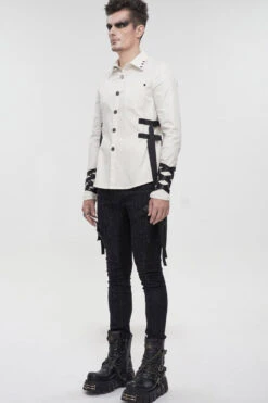 White Punk Nylon Strap Metal Buckle Decoration Long Sleeve Elasticity Thick Men's Shirt -LolitaInside 5f7dd59db621824eae2cf6eb4b2912b4