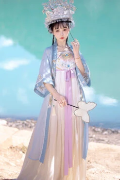 Chinese Tang Dynasty Design Style Embroidered Chiffon Short Sleeves Sweet Hanfu Dress -LolitaInside 5ff5bec919b76632ec1071721d8ea0f5