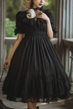 Elegant Vintage Rose Print Multi-Layer Ruffled Sweet Lolita OP Dress -LolitaInside 607947ab62eee6990f0b700aca861aca