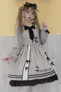 Grey College Style Navy Collar Plaid Leaking Ink Pen Print Ruffled Sweet Lolita Op Dress -LolitaInside 6089f53c061b7b4ce978fa0a54346750