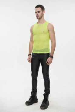 Yellow Elasticity Perspective Rhombus Net Yarn Sleeveless Men's Gothic T-Shirt -LolitaInside 613ff1107f58af16c2ee484563e0c7e8