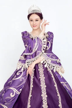 Purple Half Sleeves Trumpet Sleeves High Waisted Print Victorian Lolita Prom Dress -LolitaInside 61674714dc511cbeafbb6cb8a0f38156