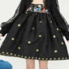 Black Square Neck Organza Print Ruffled Lantern Sleeves High Waisted Sweet Lolita OP Dress -LolitaInside 619f0e3cca2f92d7634e417c091f44d0