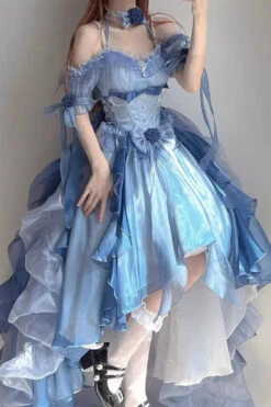 Blue Short Sleeves Hanayome Bowknot Sweet Elegant Princess Lolita Dress -LolitaInside 61c5d1bffa678d96a1c5a544add26249