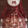 Doll Collar Lantern Long Sleeves Stitching Bear Paradise Print Ruffled Hanayome Sweet Lolita Op Dress
