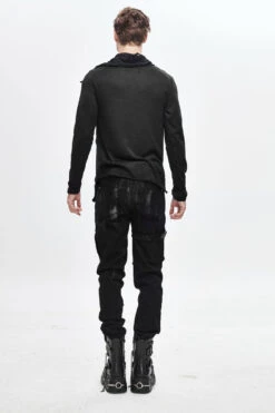 Black Ragged Turn-Down Collar Woolen Long Sleeve Irregular Hem Men's Punk T-Shirt -LolitaInside 63000871db35174af2c167f86b5b5318