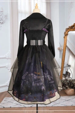 Black Witch Town Print With Veil Gothic Lolita JSK Dress -LolitaInside 630417224a928c0b0770aa20e4890e53