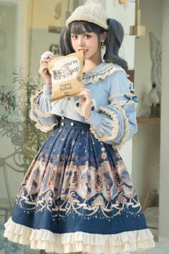 Blue Explore The Stars Ruffled Classic Lolita Skirt Dress -LolitaInside 634539ba6268c30bc46ef43bafa7a484