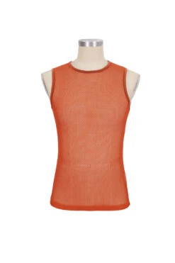 Orange Elasticity Perspective Rhombus Net Yarn Sleeveless Men's Gothic T-Shirt -LolitaInside 63f2ab3ccdec23f38e6221c741bbc601