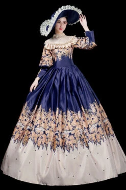 Blue Court Style High Waisted Half Sleeves Victorian Lolita Prom Dress -LolitaInside 64bbfd79216d25018bfe0e14166b2f4d