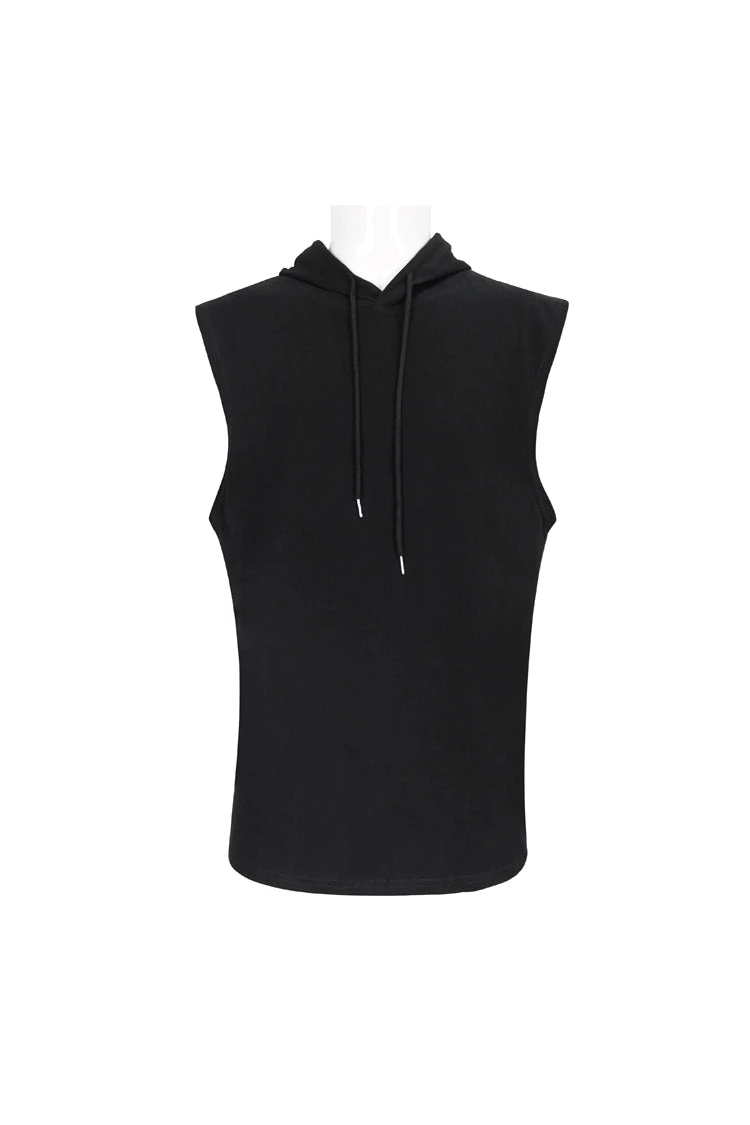 Black Knit Irregular Simple Versatile Sleeveless Hooded Men's Punk Tank Top 9 Black Knit Irregular Simple Versatile Sleeveless Hooded Men's Punk Tank Top - Image 7