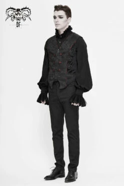 Black Dark Jacquard Chest Plate Buttons Back Lace Up Men's Gothic Waistcoat -LolitaInside 650eb6b5e2745300ee54f96f365201cf