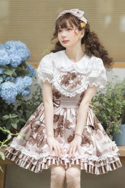Brown Chocolate Wreath Print Sweet Lolita Strap Dress -LolitaInside 653cb59ecbaa9d23f26f57ebc89579ec