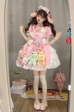 Pink Square Collar Print Doll Party Detachable Sleeves Ruffle Bowknot Sweet Princess Lolita Dress -LolitaInside 6544345011146104c6953f0b6f9f388c