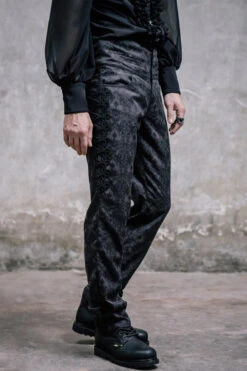 Black Side Discoid Flowers Back Waist Lace Up Gothic Jacquard Mens Pants -LolitaInside 656314b890b7a8e7598fab6971abc011