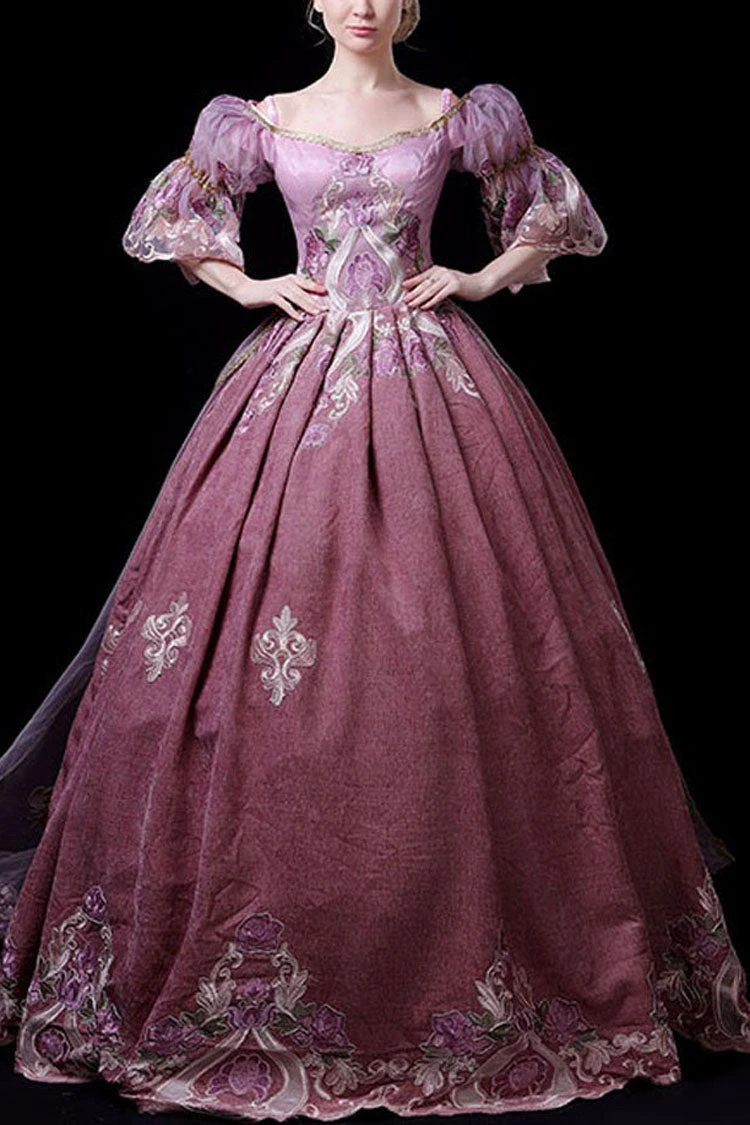 Half Sleeves High Waisted Hollow Embroidery Print Victorian Lolita Prom Dress 3 Half Sleeves High Waisted Hollow Embroidery Print Victorian Lolita Prom Dress